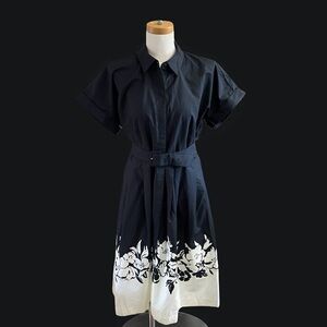 Talbots Cotton Elegant Black and White Floral Dress Business Work City Sz 10